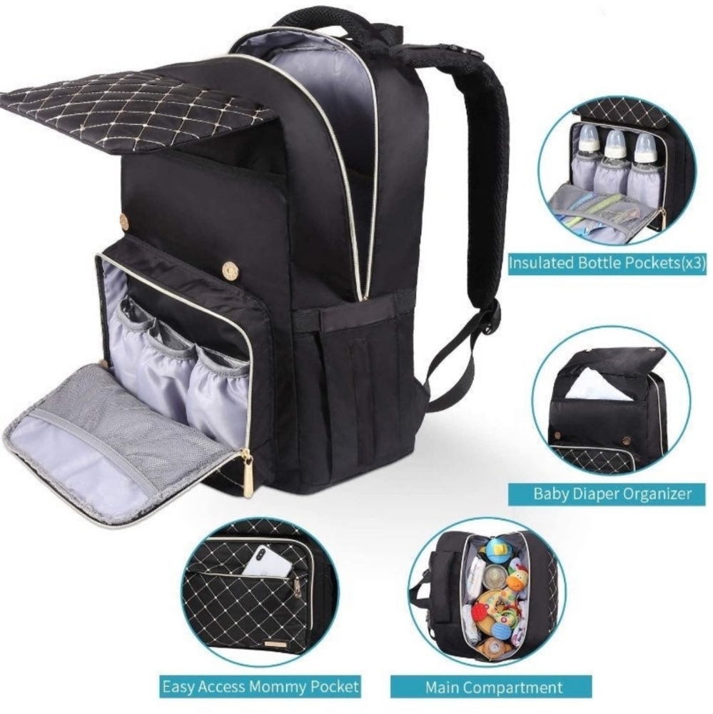 NWT Diaper Bag Backpack Black and Gold